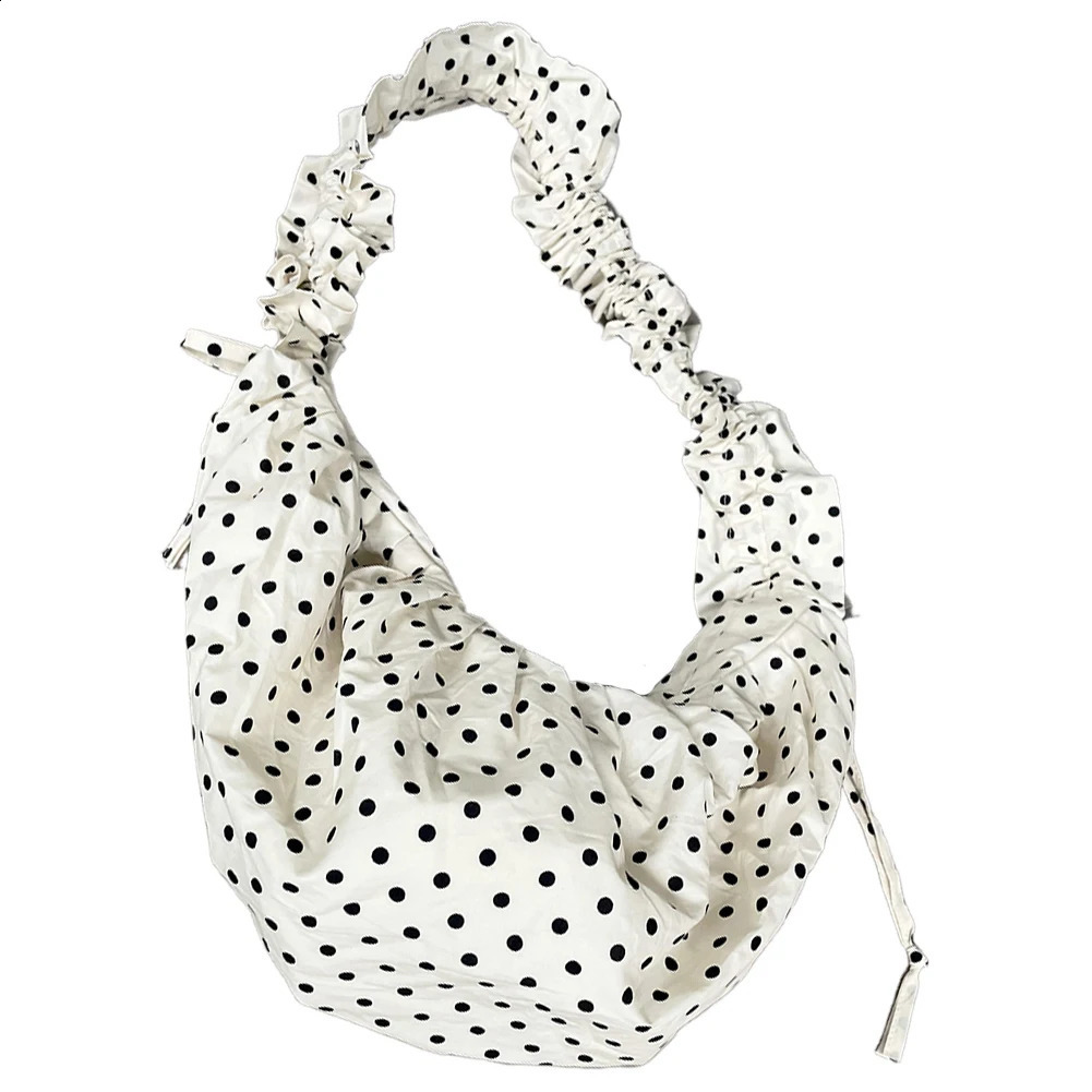 Womens fashion lingerie large capacity polka dot retro cross body bag fully matched pleated garbage for outdoor travel 240726