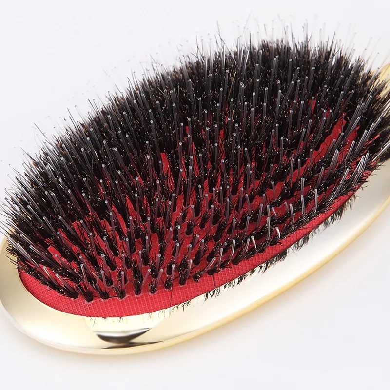 Luxury Gold And Silver Color Boar Bristle Paddle Hair Brush Oval Hair Brush Anti Static Hair Comb Hairdressing Massage CombM240727
