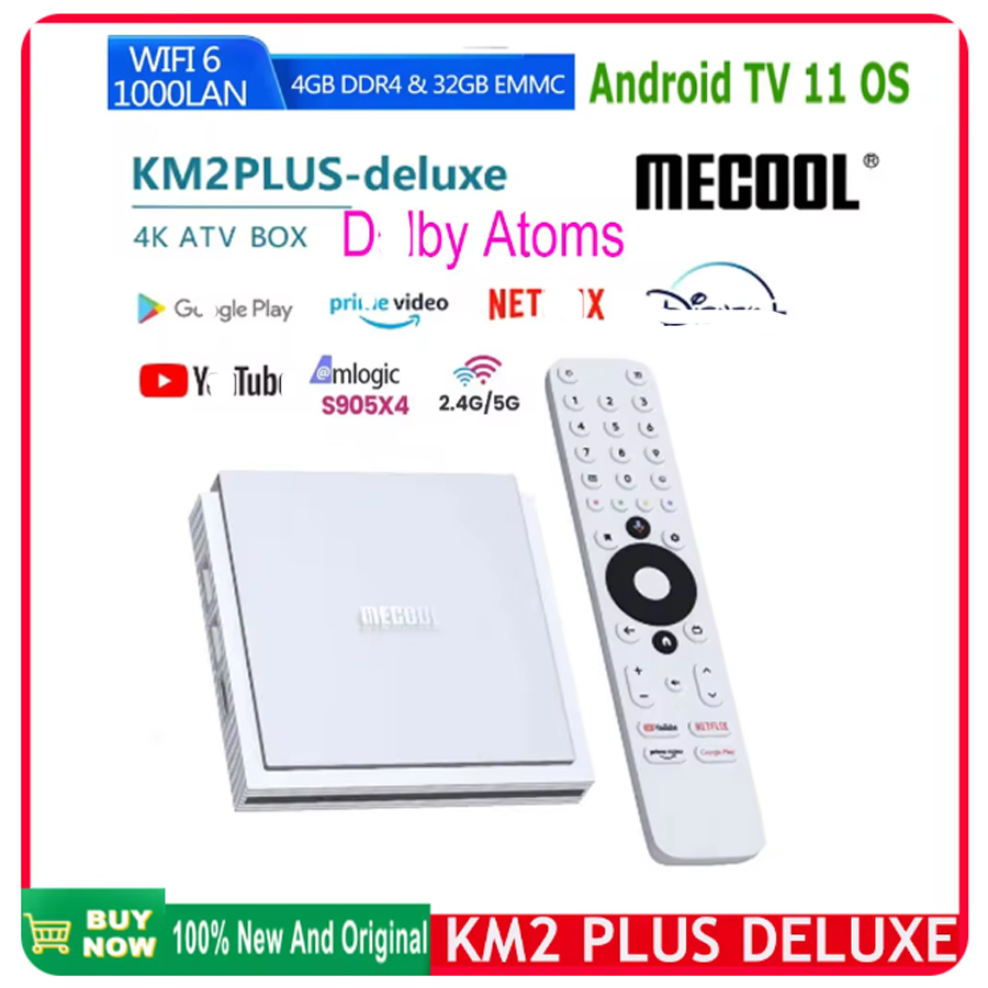 MECOOL KM2 PLUS DELUXE S905X4 Android 11 Certified TV BOX Gogle TV D0lby Vision Atmos 4GB DDR4 32GB 1000M LAN Dual WIFI 6 4K Stream TVBOX
