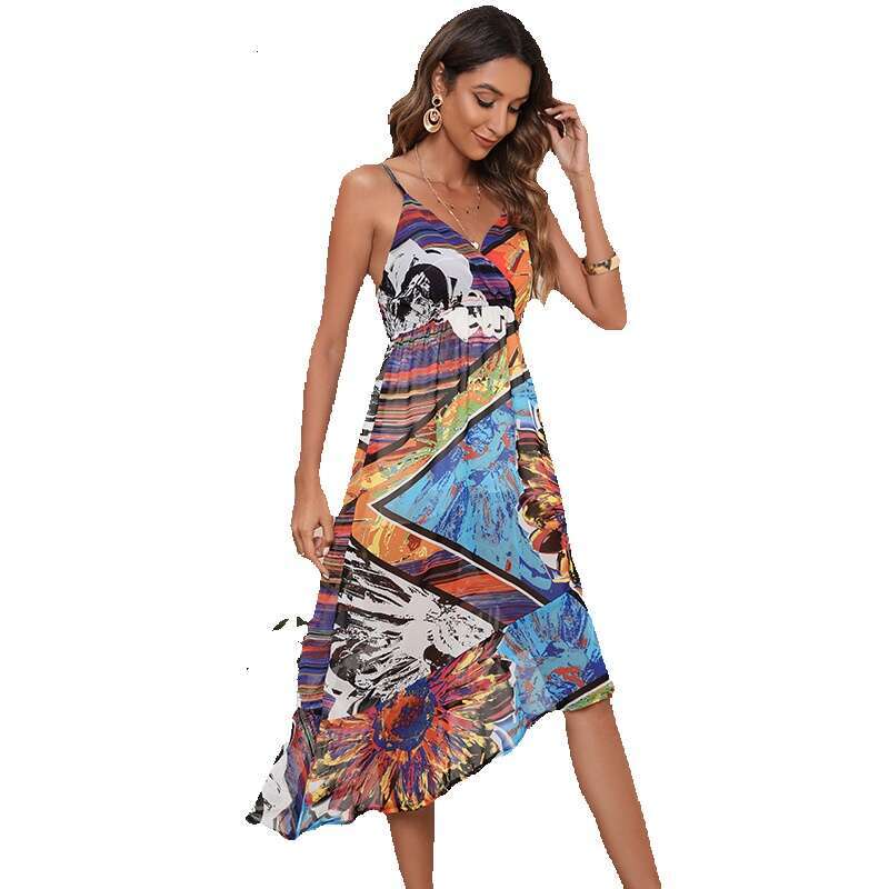 New Best-selling French Irregular V-neck Beach Skirt Design with A Sense of Luxury and Exquisite Dress Strap Temperament Novelty Denim Dress Oversize 