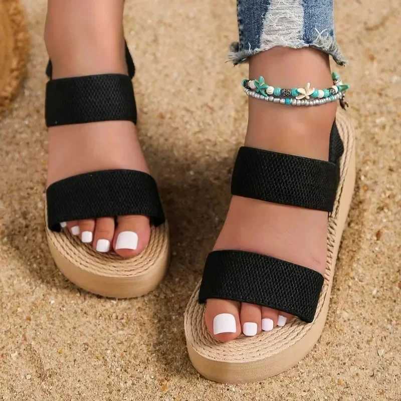 High Quality Womens fashion trend anti-slip wear-resistant pure black belt soft soled high-heeled sandals shoes for women T241227