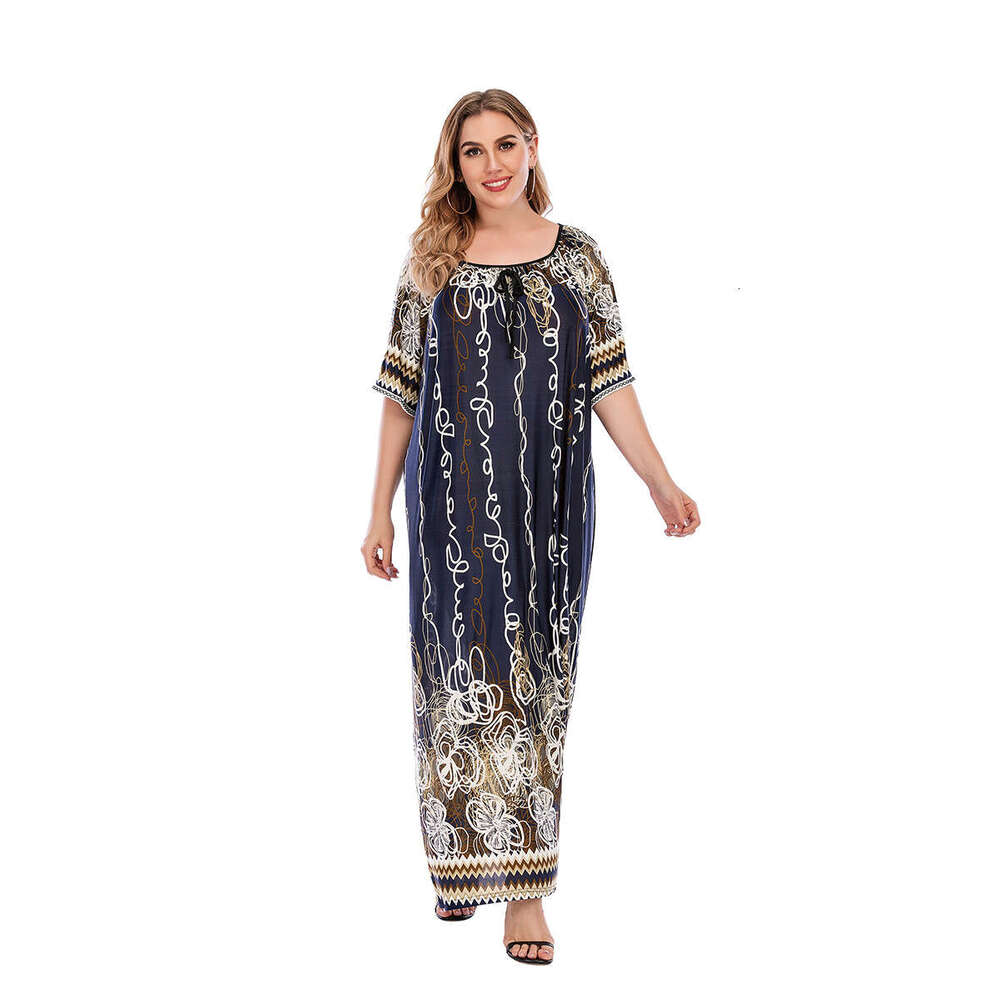Hot selling oversized womens loose fitting home dress short sleeved floral long dress