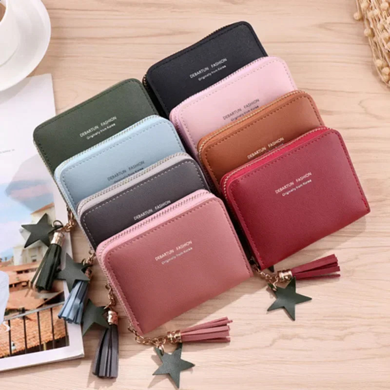 Women Small Wallet Ladies Mini Tassel Cute Girl Short Zipper Korean Pu Leather Coin Purse Female Hand 240727 Y260206