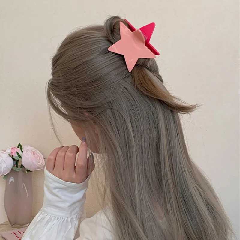 Korean Stars Hair Claw Clip for Women Acrylic Pentagram Large Shark Clips Shiny Five-Pointed Star Hairclip Y2K Hair AccessoriesL240727