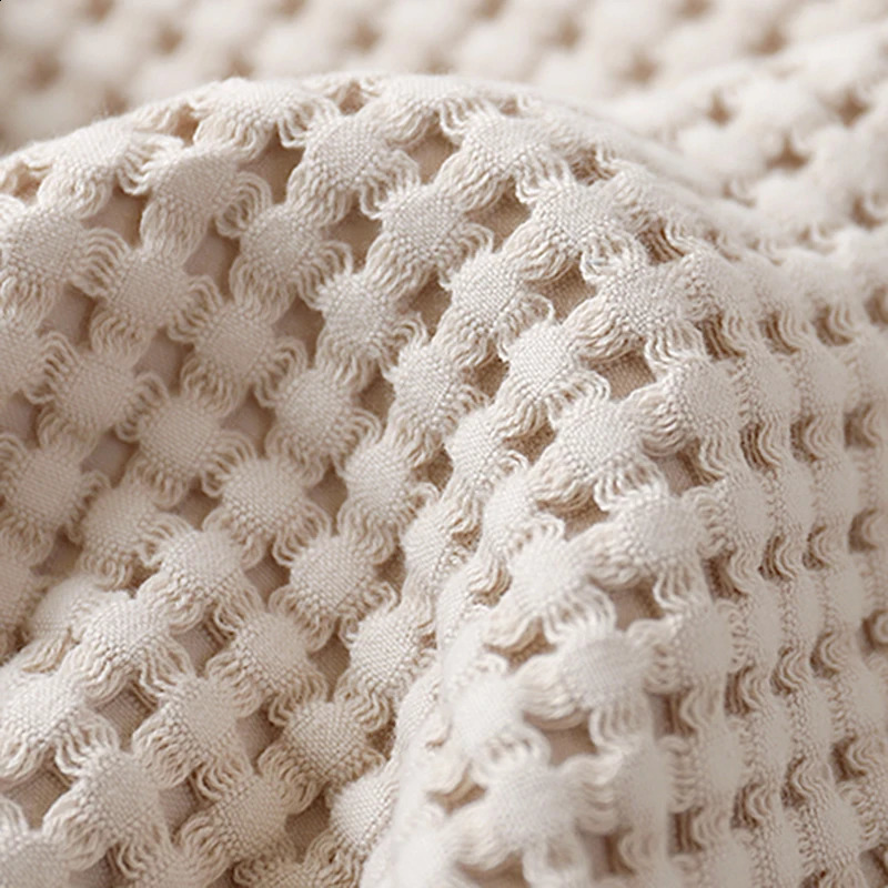 100% Cotton Soft Bed Plaid Home Japenese Knitted Blanket Corn Grain Waffle Embossed Summer Ruffles Warm Plaid Throw Bedspread 240726
