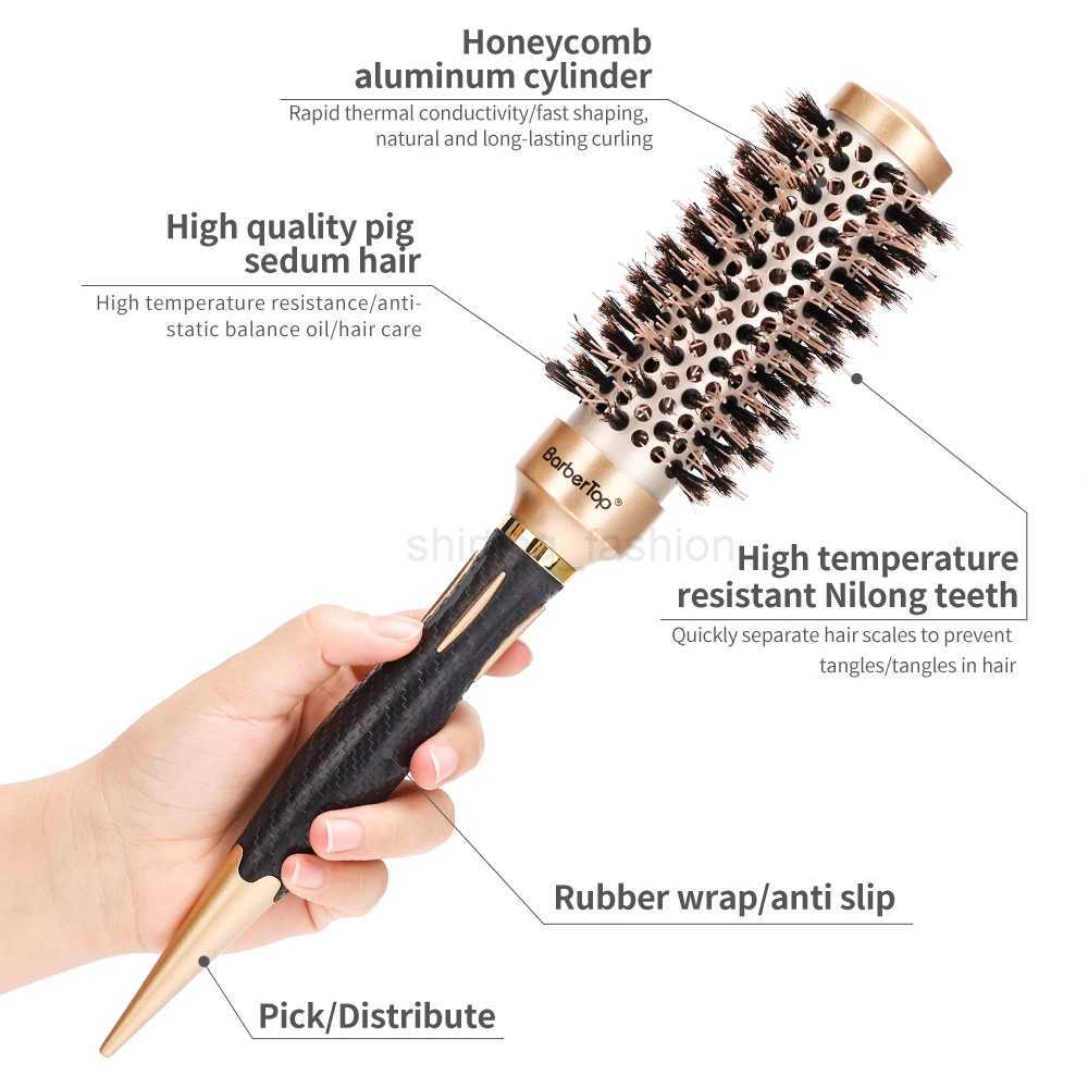 New Handle Round Rolling Brush Straight Twill Hair Comb Boar Bristle Round Barrel Hair Curling Brush Hairdressing Styling ToolCL240727