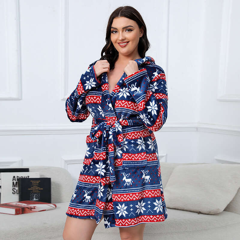 Hot selling flannel plus size pajamas for warm home wear in Nordic countries weighing 200 pounds can be worn with a horizontal bathrobe
