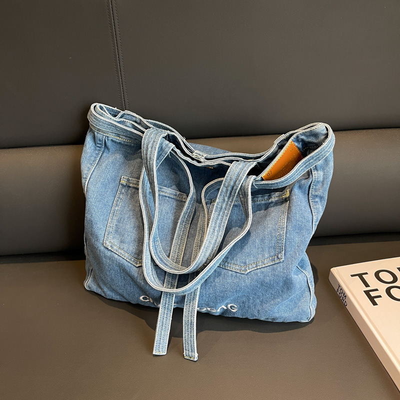 2024 new washed denim with large capacity, fashionable and casual tote bag, college student class shoulder bag H727#35 ddmy 2c00