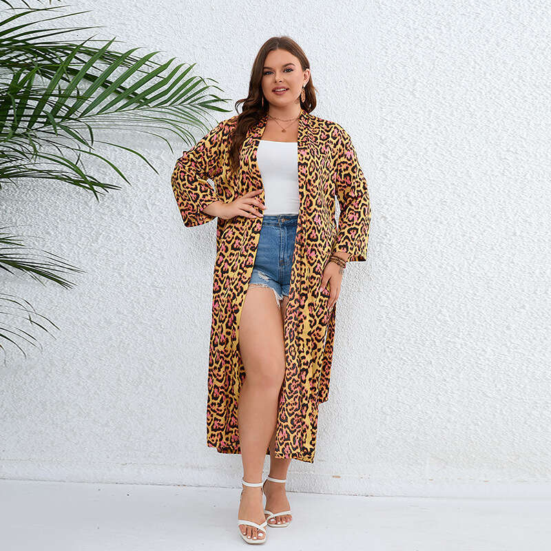 Longfeng Forging Large Sunscreen Shawl Sleeping Robe Home Clothes Vacation Jacket 200kg Can Wear Leopard Pattern Extended Top
