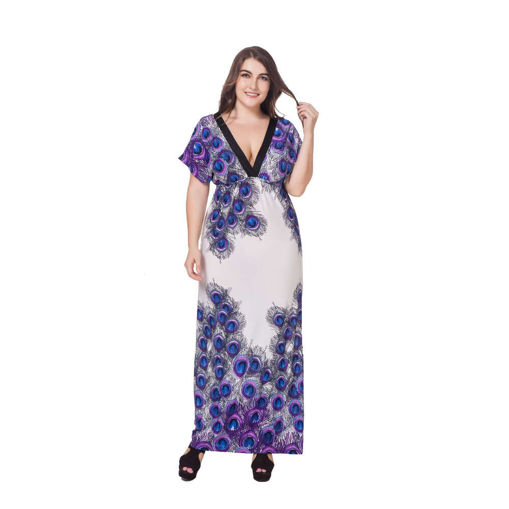 Bohemian hot selling fat mm elongated plus size ice silk dress vacation beach dress mid length skirt