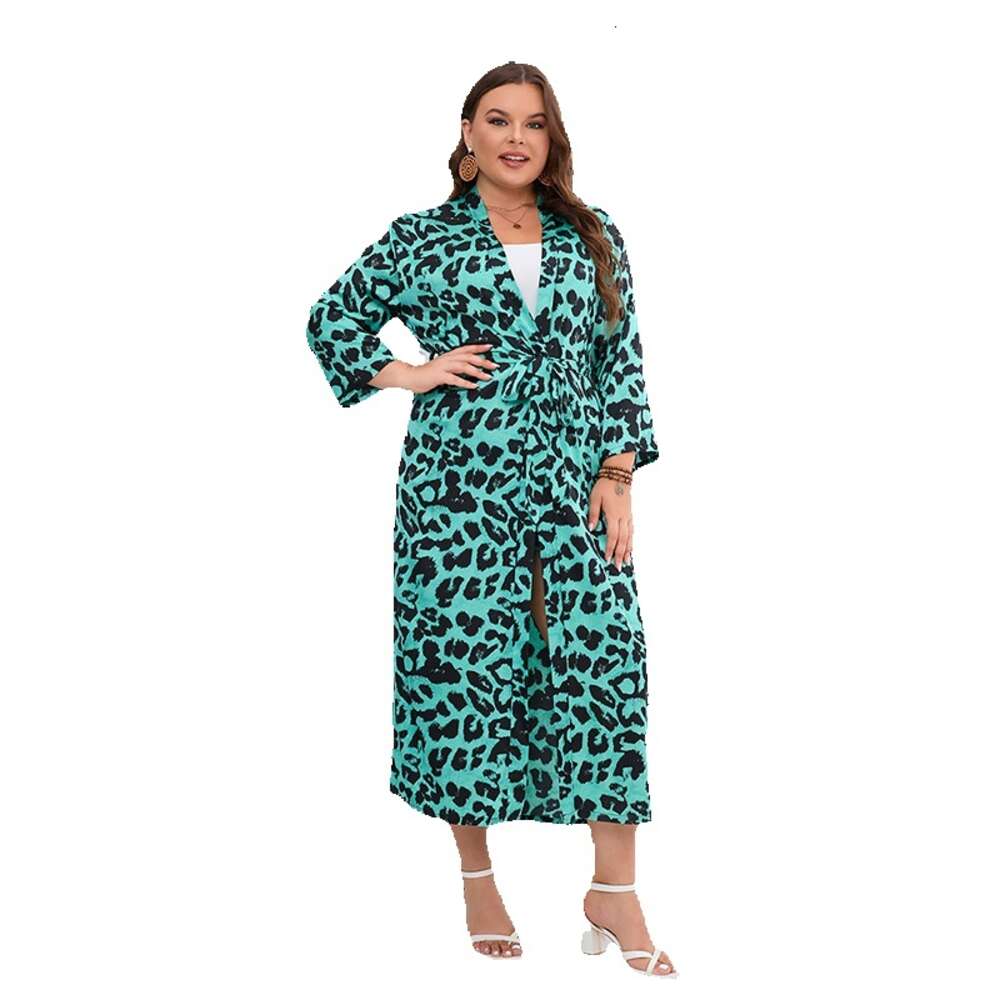 Hot selling dragon phoenix forging leopard print travel vacation sunscreen plus size shawl satin chiffon nightgown 200 pounds can be worn