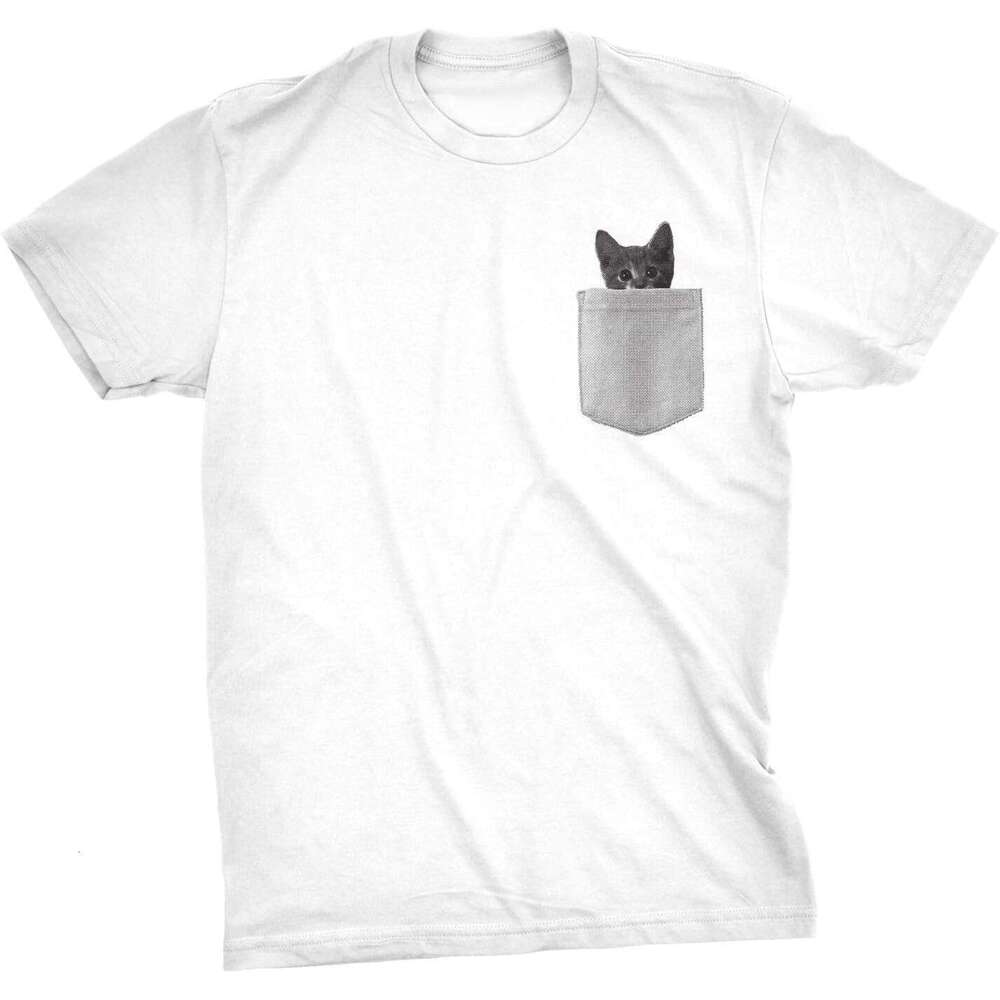 t shirt Summer tops Mens Pocket Cat T Shirt Funny Printed Peeking Pet Kitten Animal Tee Free shipping