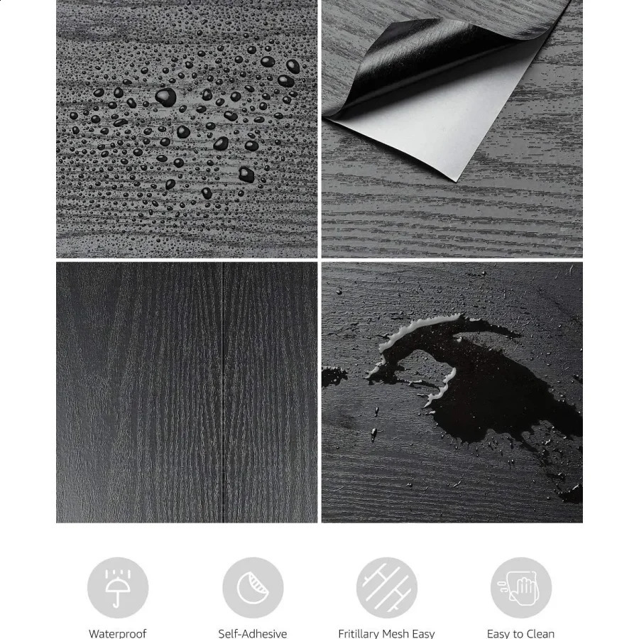 Black Wood Wallpaper 236 Inch Peel and Stick Self Adhesive For Wall Countertop Cabinet Home Decoration Roll 240727