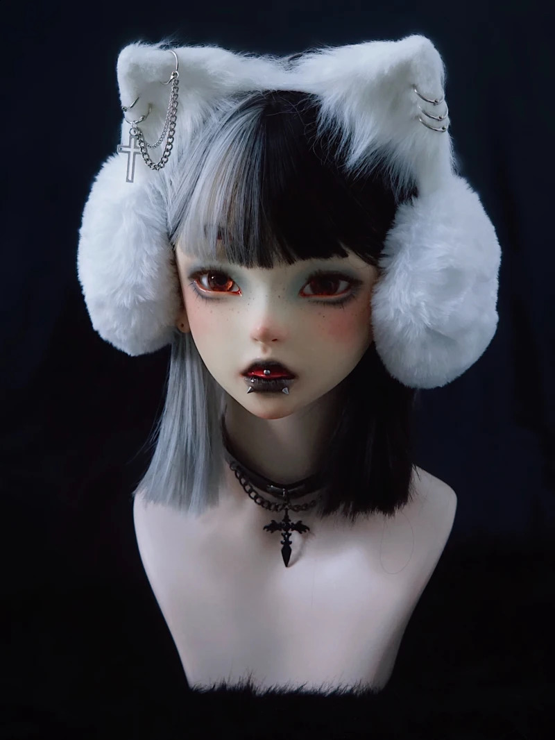 Original manual hair hoop cat ears earmuffs autumn winter warm white ear cover 240724