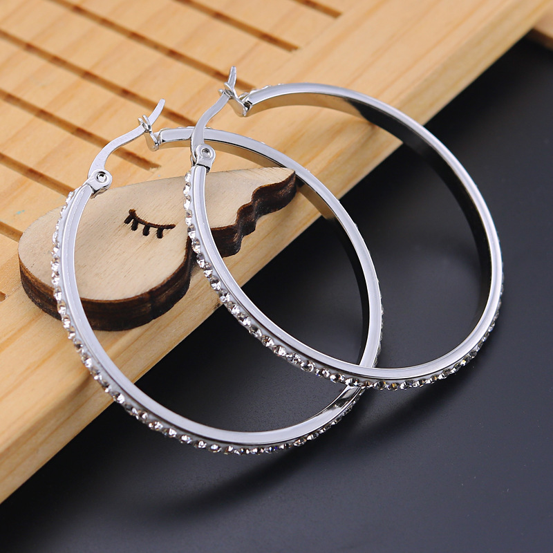 18K Real Gold Plated Stainless Steel Big Hoop Earrings for Women Austrian Crystal Large Round Circle Hoops Earring Clip On Earrings Jewelry Gift 2MM 3 - view 6