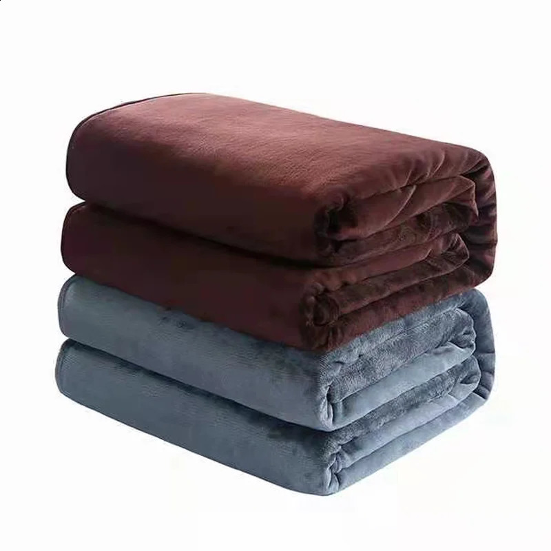 230GSM Coral Fleece Flannel Blankets For Beds Solid Blue Pink Soft Warm Thin Bedspread Sofa Cover Faux Fur Plaid Blanket 240822