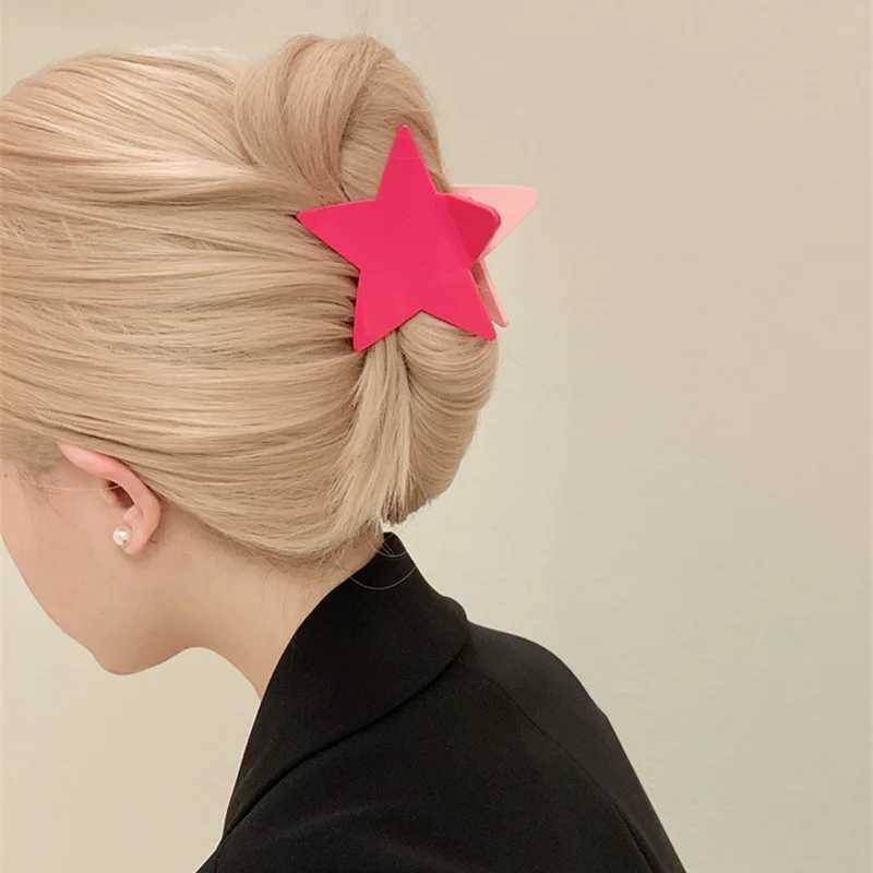 Korean Stars Hair Claw Clip for Women Acrylic Pentagram Large Shark Clips Shiny Five-Pointed Star Hairclip Y2K Hair AccessoriesL240727