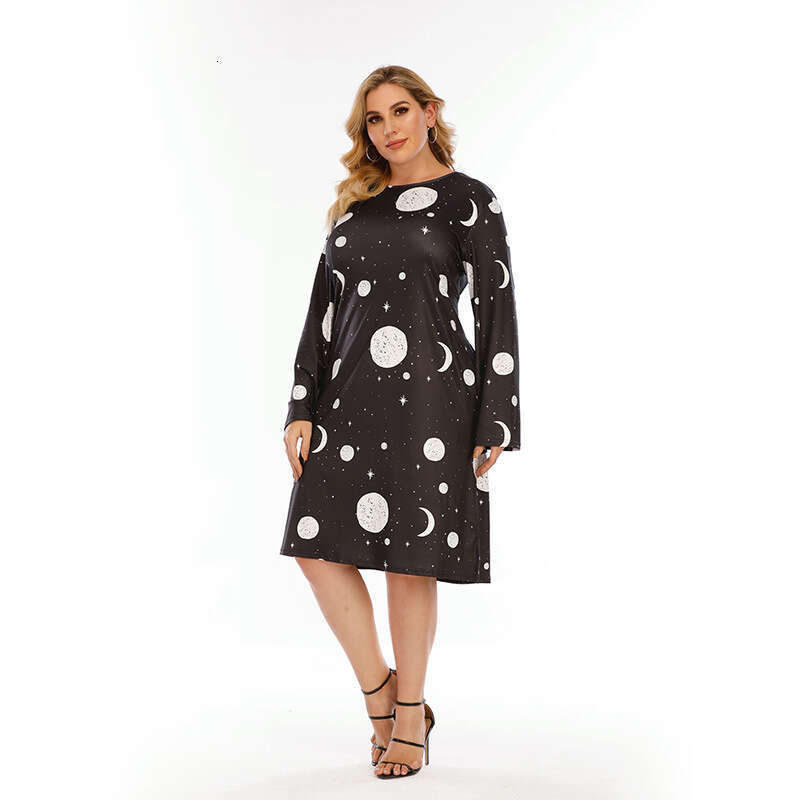 Spring New Graffiti T-shirt Skirt Large Casual Home Fury Print Loose Mid length Dress Pocket