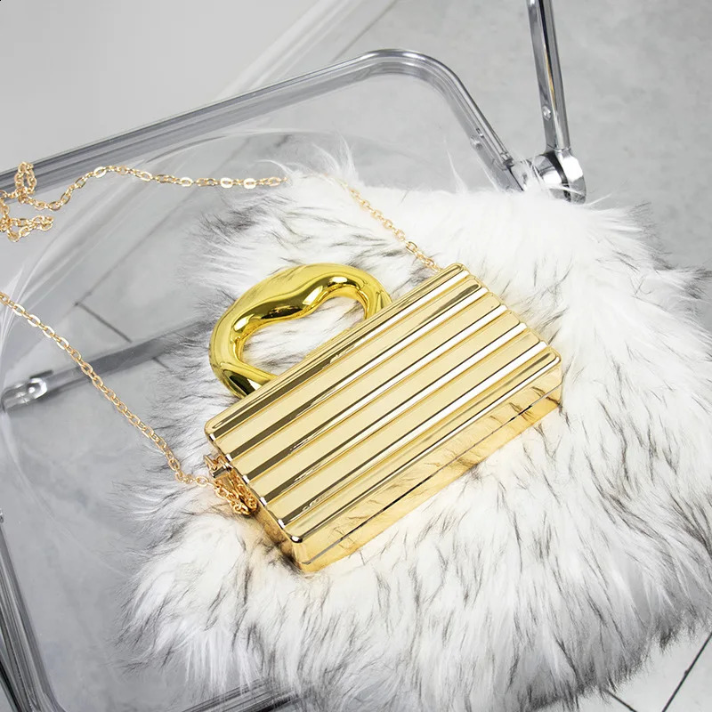 Gold Silvery Acrylic Box Bags Clutch Evening Bag Elegent Chain Shoulder For Women Handbag Weddingdatingparty 240727
