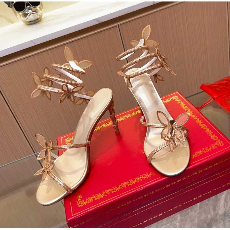 New Arrival Crystal Embossed Butterfly Detail Womens Sandals Sexy Roll Belt High Heels Gladiator Sandals Summer Party Ball Shoes T250409