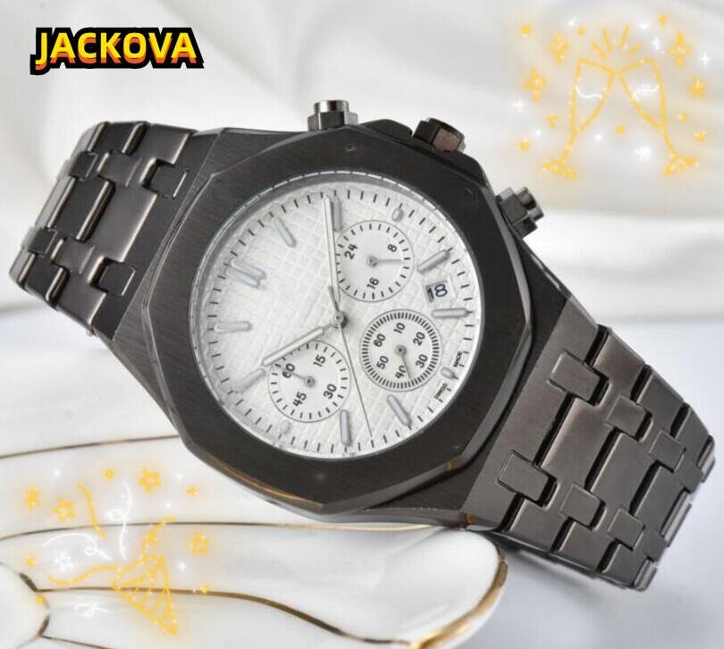 Round Men's automatic not mechanical watch all stainless steel case clock quartz battery super luminous sapphire lens waterproof full functional wristwatch gifts