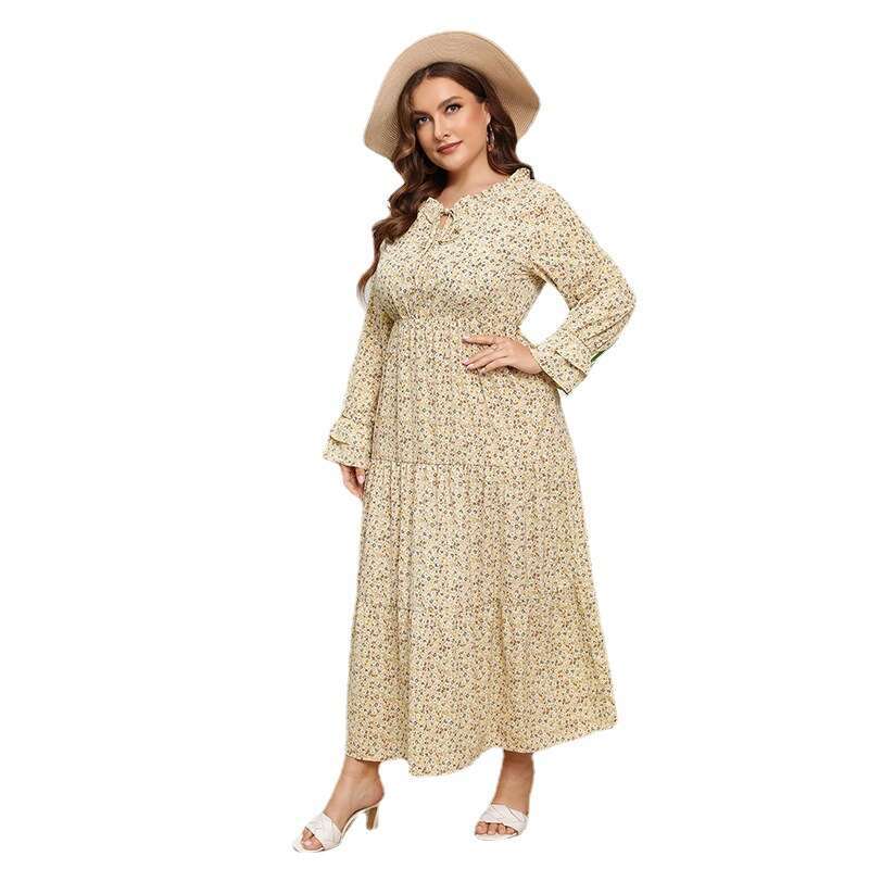 Spring Hot Selling French Oversized Chiffon Floral Super Fairy Dress with Round Neck Petal Sleeves Fresh and Sweet Long Skirt Self-cultivation Oversiz