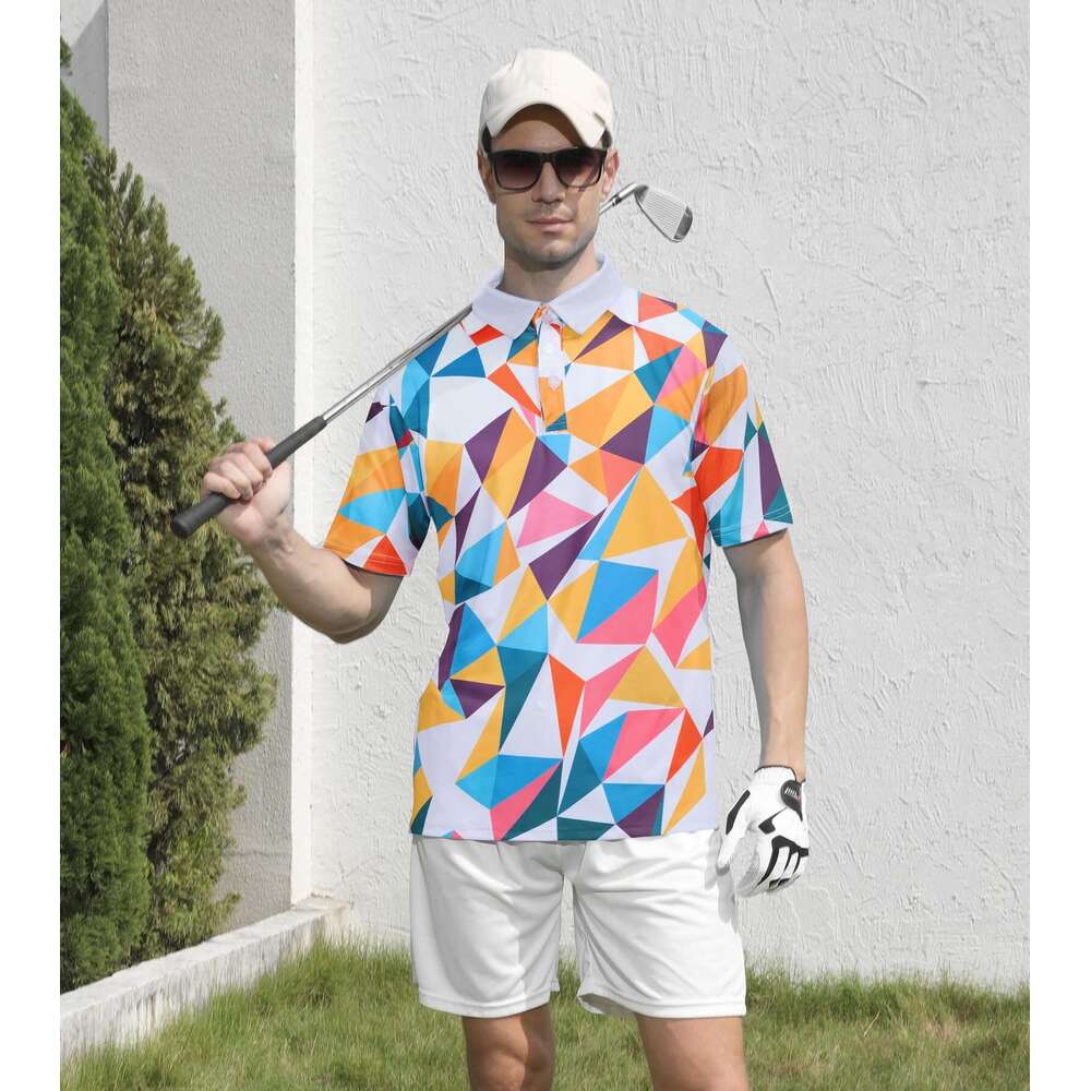 Fashion Summer tops Mens Golf Shirt Dry Fit Athletic Polo Shirts Moisture Wicking Performance 3D Print Short Sleeve Free shipping