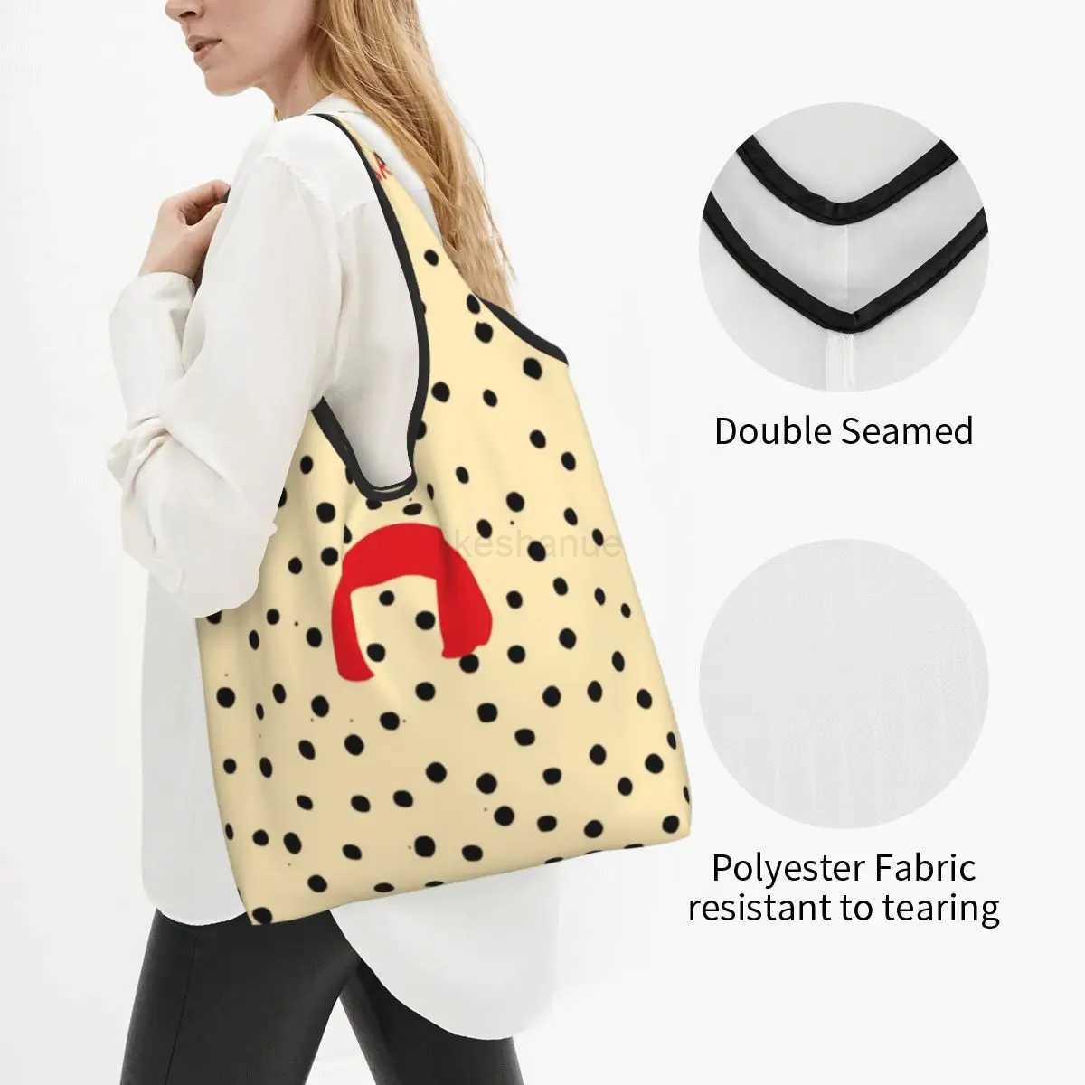 Custom Yayoi Kusama Grocery Shopping Bags Kawaii Shopper Shoulder Tote Bag Big Capacity Portable Abstract Painting HandbagXJ240727