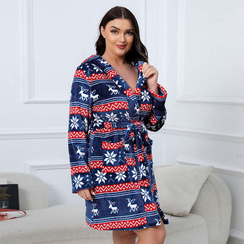 Hot selling flannel plus size pajamas for warm home wear in Nordic countries weighing 200 pounds can be worn with a horizontal bathrobe