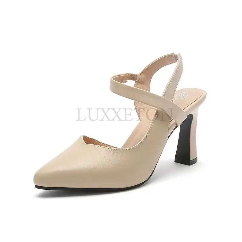 High Quality Womens soft leather high toe thick toe straight sandals solid color simple casual edition womens shoes T241024