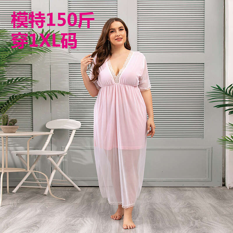 Hot selling Pure Desire Wind Mesh Lace Home Fur in the United States Large Size Nightwear Summer Fat MM French Dress