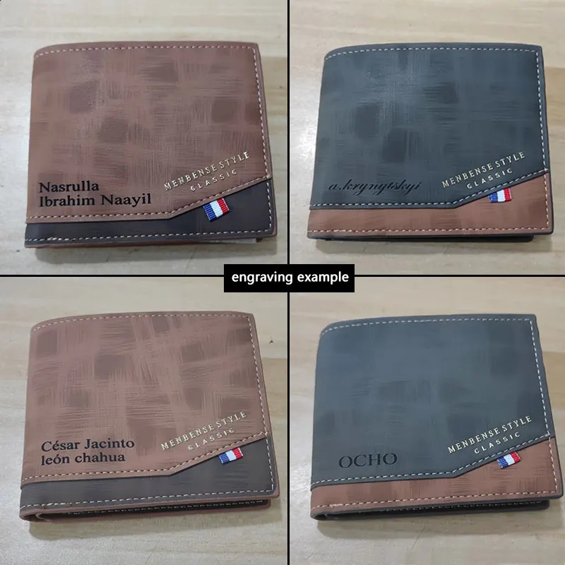 Free name carving mens wallet ultrathin coin pocket po holder mini card frosted leather 240810