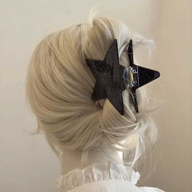 Korean Stars Hair Claw Clip for Women Acrylic Pentagram Large Shark Clips Shiny Five-Pointed Star Hairclip Y2K Hair AccessoriesL240727
