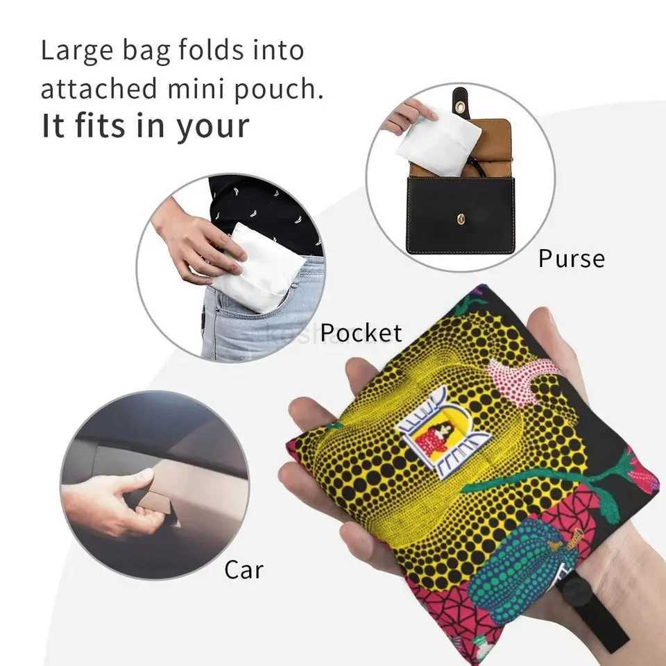 Yayoi Painting Kusama Abstract Shopping Bag Fashion Shopper Shoulder Grocery Tote Bag Big Capacity Portable HandbagX