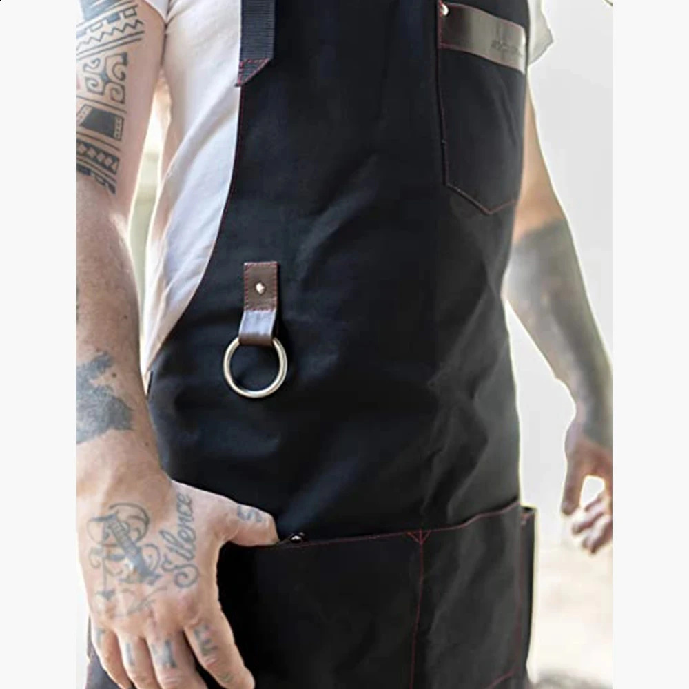 Kitchen Apron high quality For Pros Chef Waterproof Cooking Apron for Men Canvas With Pockets Fabric Barbecue Father Gift Apron 240726