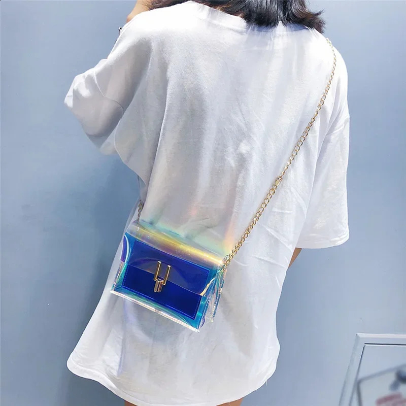 Crossbody Bags for Women 2024 Laser Transparent Bags Fashion Women Korean Style Shoulder Bag Messenger PVC Waterproof Beach Bag 240909ZY