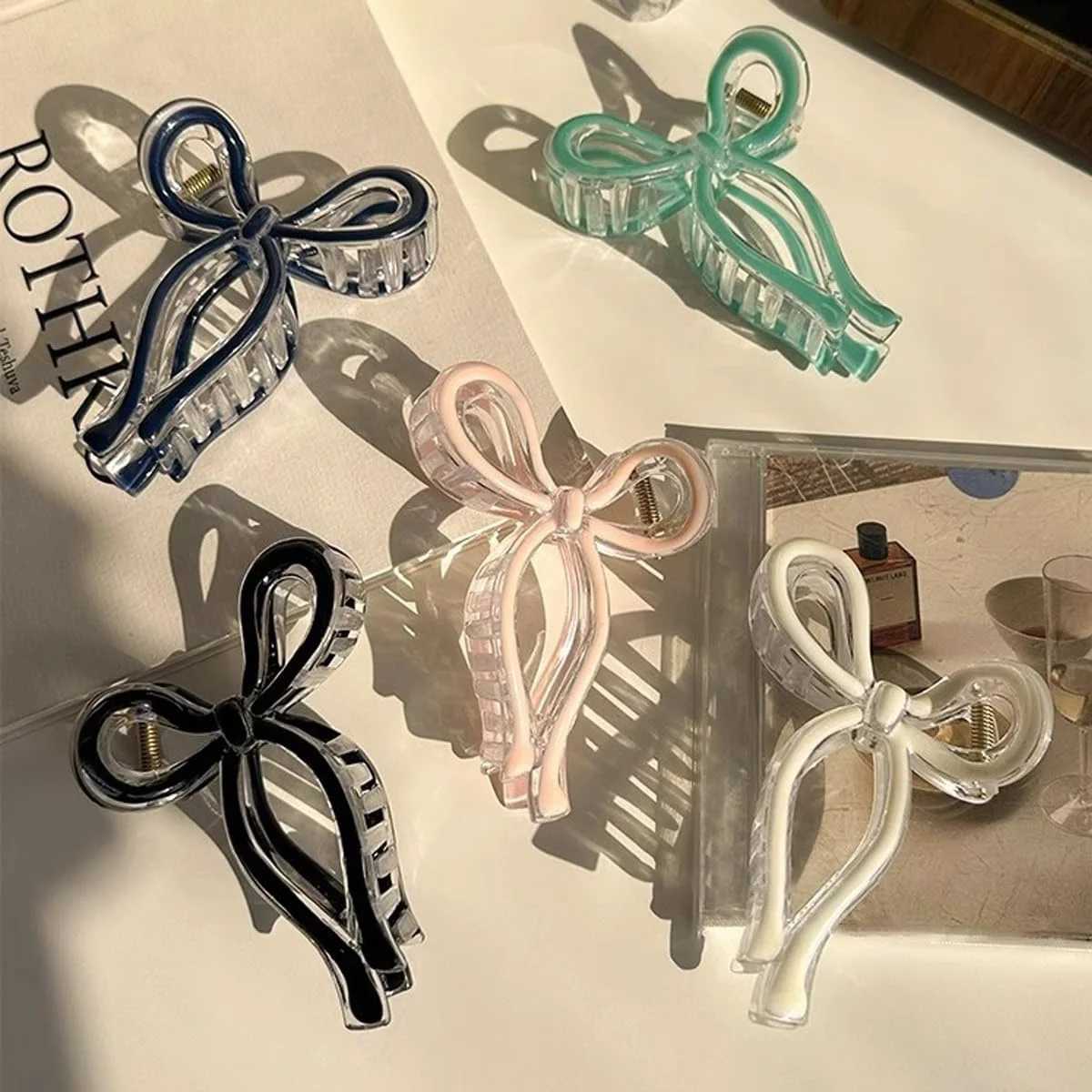 Bow Hair Claw Large Size Plastic Oil Dripping Transparent Color Hair Clip Shark Clips Girls Women Hair AccessoriesL240727