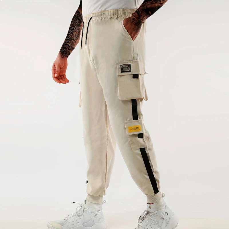 Loose Fit Multi Pocket Joggers For Spring Summer Mens Street Style Waist Drawstring Casual Pants Cargo Fitness Outdo y241017
