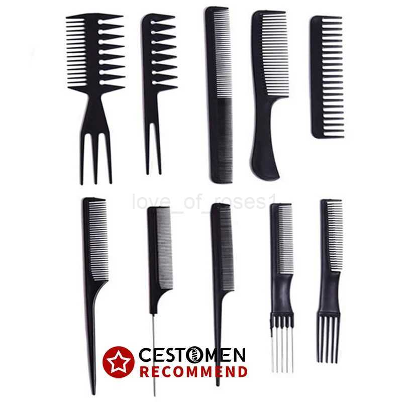 10pcs/lot Black Hair Comb Set Styling Hairdressing Comb In 10 Designs Barber Training Tail Comb Salon Studio HairCut Comb P10M240727