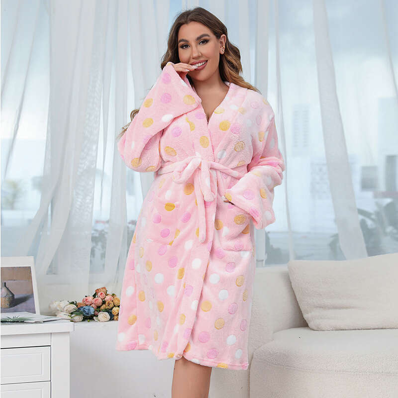 Large size sleeved home clothing womens leopard print autumn winter printed pamas bathrobes long and comfortable