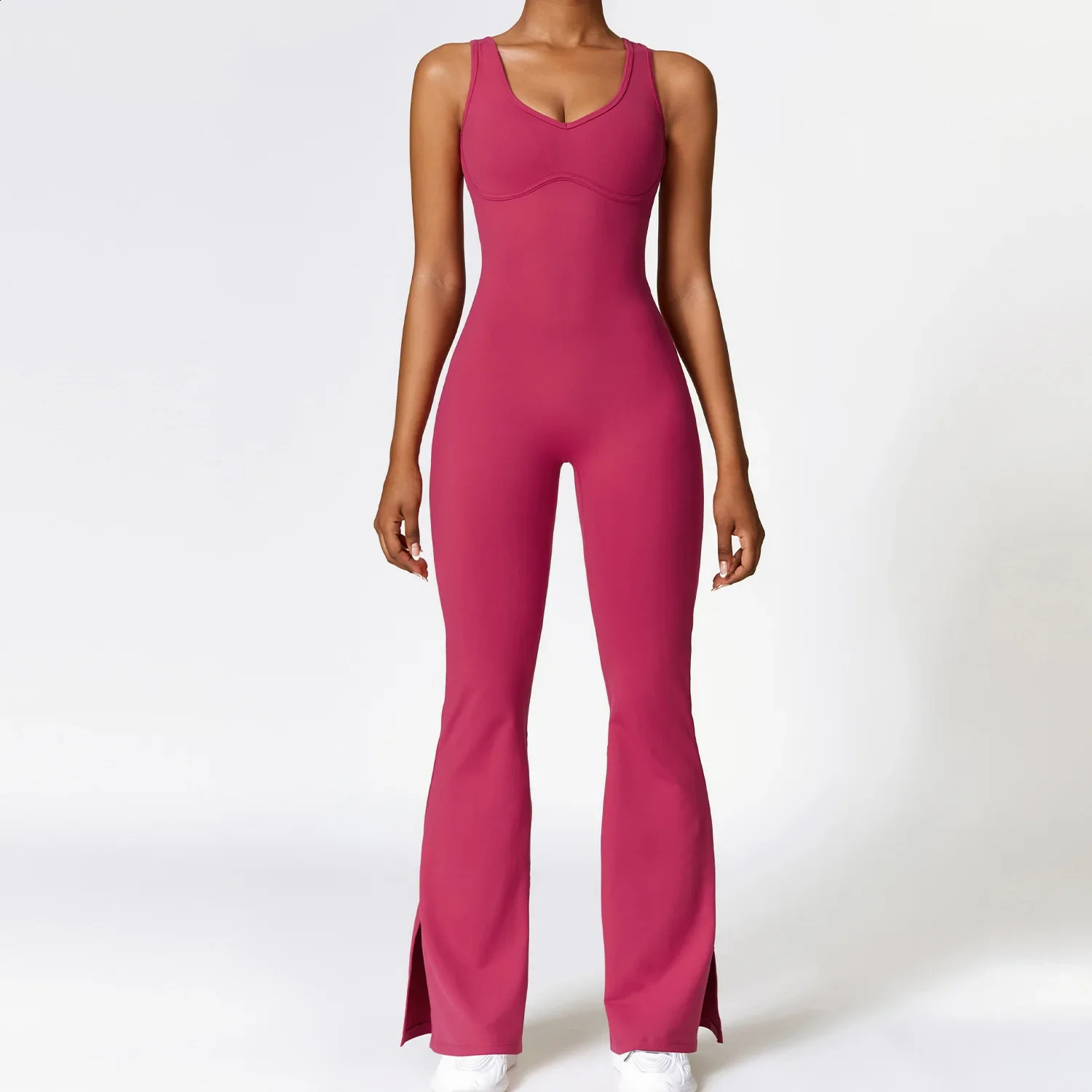 Yoga Bodysuit Womens Tracksuit Sportswear Gym Workout Set Jumpsuit Push Up Flared Pants Dance Fitness Sports Bodysuit 240719