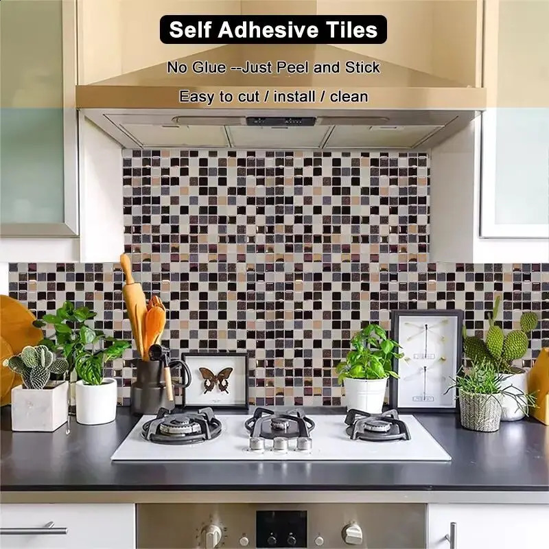 12x12 Kitchen Backsplash Wall Tiles Peel and Stick Stickers Wallpaper 3D Waterproof Self Adhesive Tile Mosaic Wallsticker 240727
