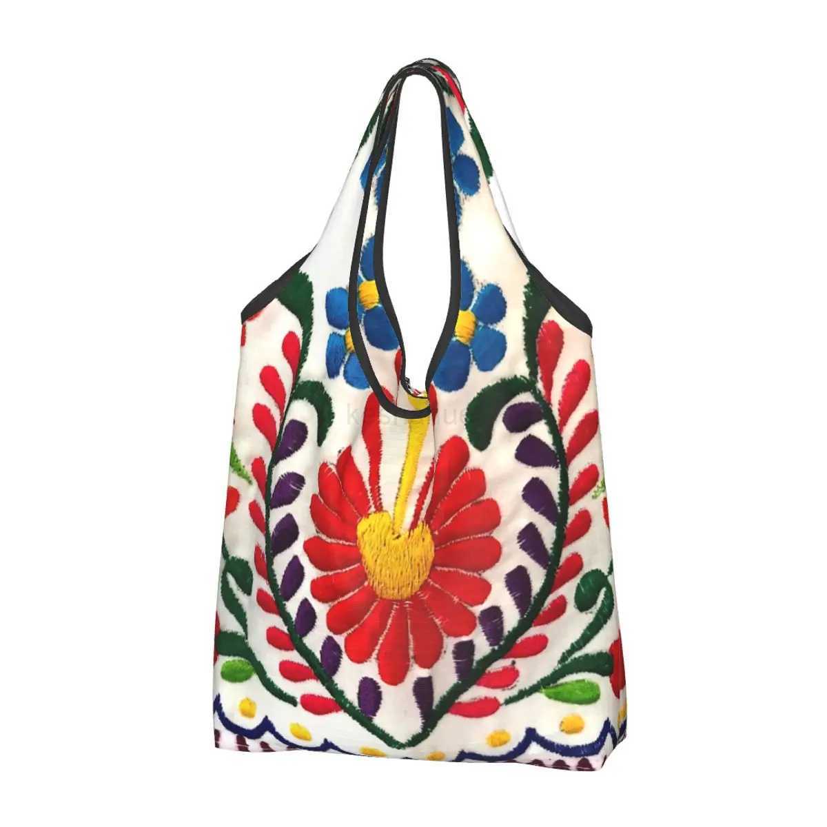 Mexican Flowers Grocery Shopping Tote Bag Women Custom Shoulder Shopper Bag Big Capacity HandbagXJ240727