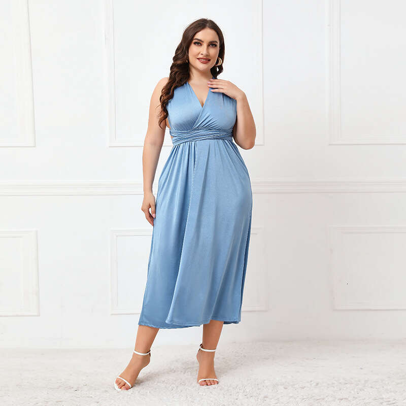Versatile Multi Dressing Long Skirt Sexy Backless Dress Summer Tie Cross V-neck Mid Length Skirt Floral Dress Self-cultivation Sexy Oversize Dress