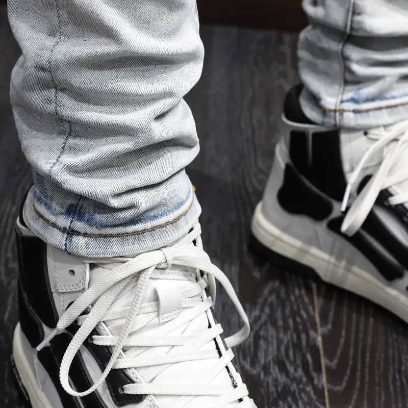 Home>Products>Fashionable Mens Jeans>Retro Light Blue Elastic Tight Jeans>Open top Jeans 240726
