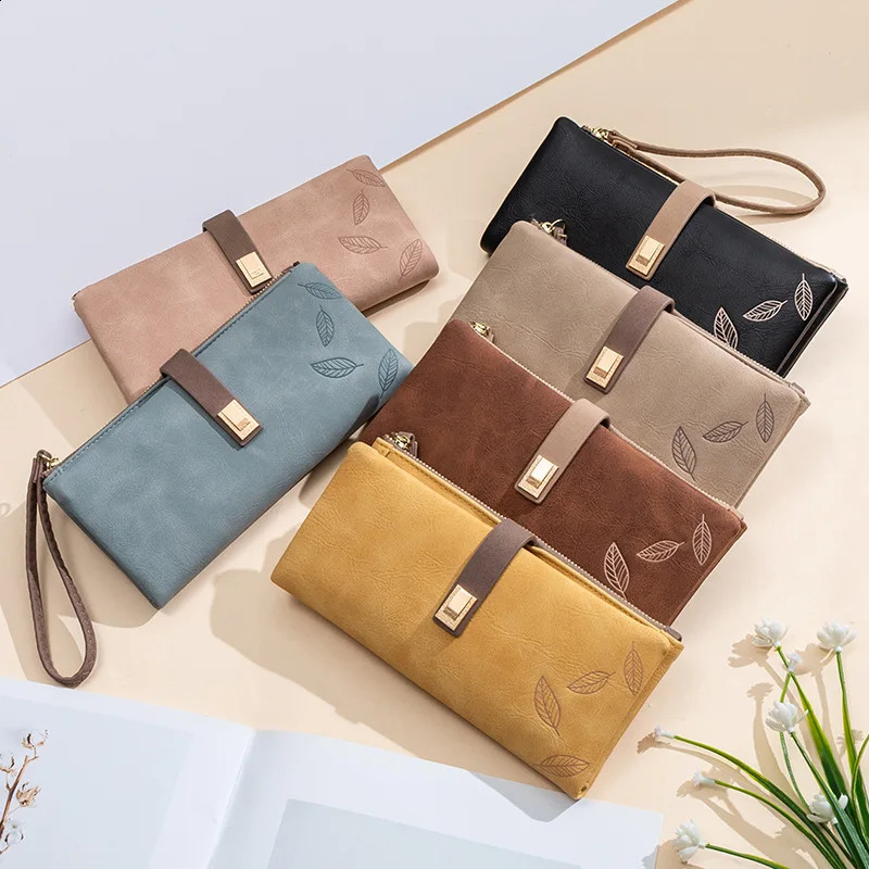 Wristband Long Clutch Wallet Women Soft Leather Card Holder Zipper Cell Phone Pocket Large Capacity Purse Carteras 240727
