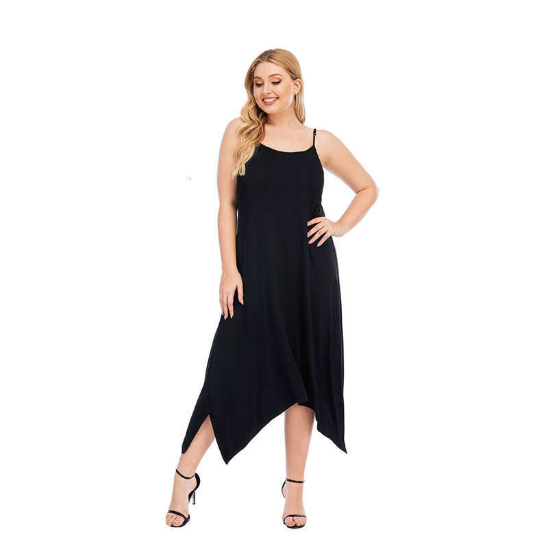 Special Strap Modal Irregular Long with Oversized Printed Chubby MM Loose and Slimming Dress Temperament Waist Novelty Sexy High Waist Dress