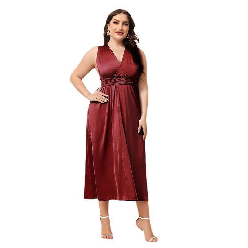 French Irregular Crossover Multi Wear Holiday Neck High Waist V-neck Strap Sexy Mid Length Dress Short Temperament Waist Round Neck Dress Pregnant Wom