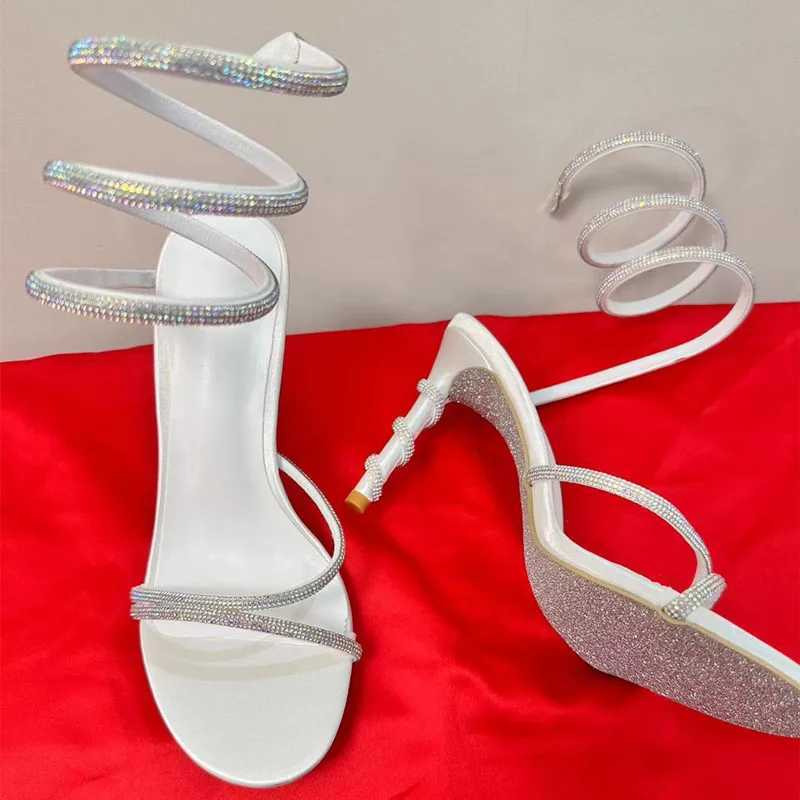New Arrival Star style crystal snake roll womens sandals sexy high-heeled gladiator sandals summer fAshion party dance ball shoes T250409