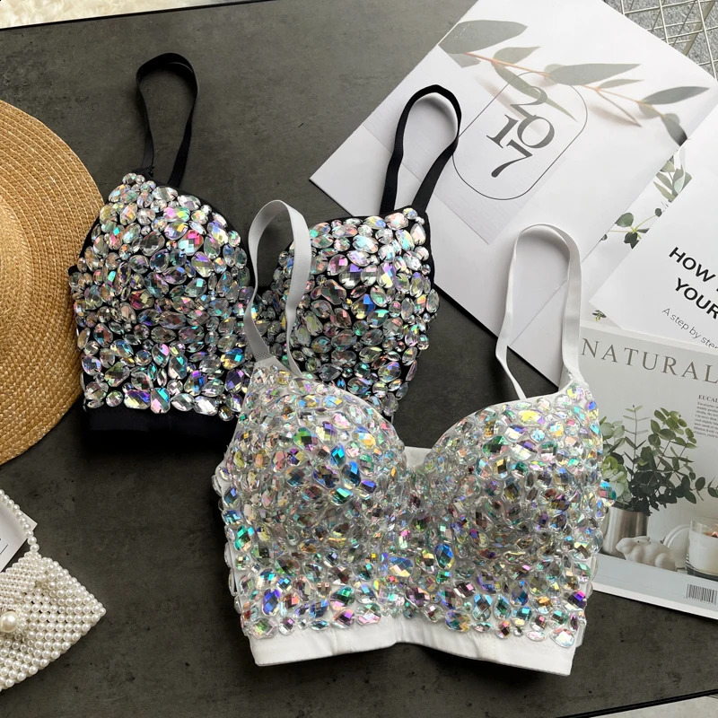 Multicolor Shinning Rhinestone Decoration Bustier Crop Top Women Fashion Dance Party Corset Bra Sexy Nightclub Camisole Tops 240726